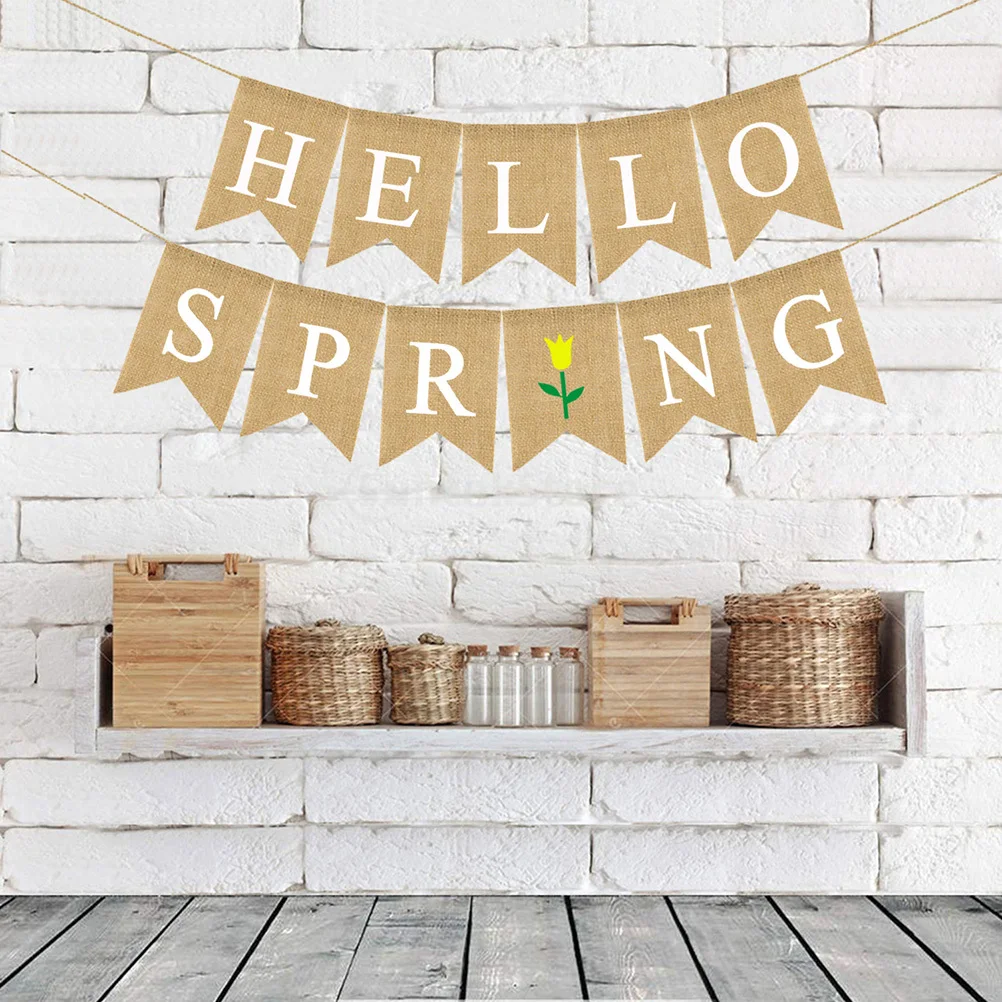 

Hello Burlap Banner Swallowtail Flag Spring Bunting Colorful Decorative Party Wall Window Door Hanging