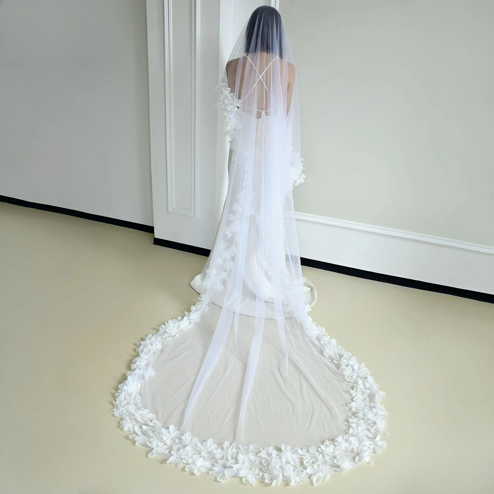 

3M Flower Beaded Wedding Veil velo de novia velo de novia largos Cathedral Veil for the Bride Wedding Dress Wedding Props