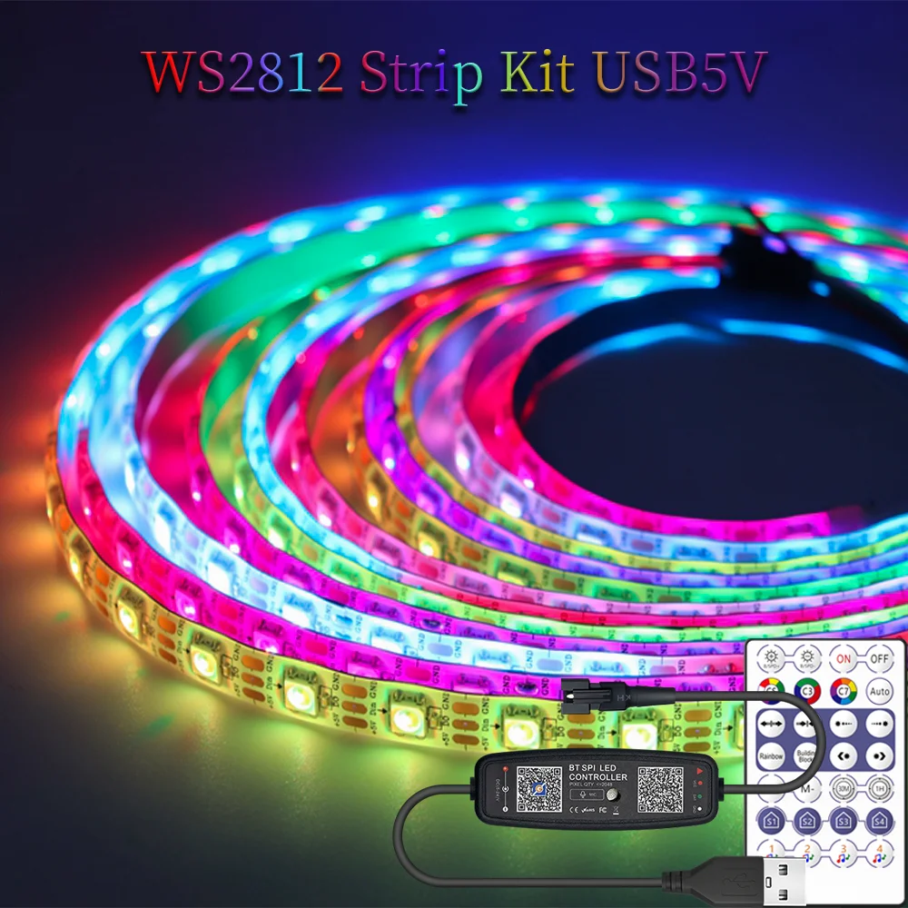 WS2812 Led Strip Lights WS2812B 5050 RGBIC LED Light with Smart 28keys controller Control For Christmas Party Home Decor DC5V