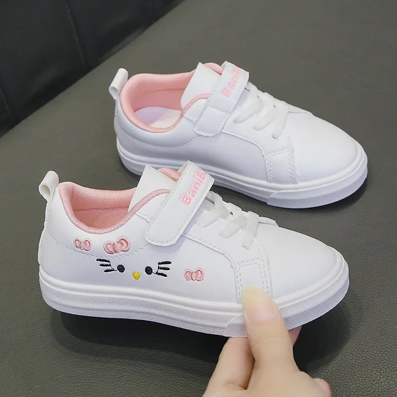 Four Seasons Children Casual Board Shoes Non-slip Girl Sport Running Shoe Fashion Leather Kid Princess Flat Sneakers Soft Bottom