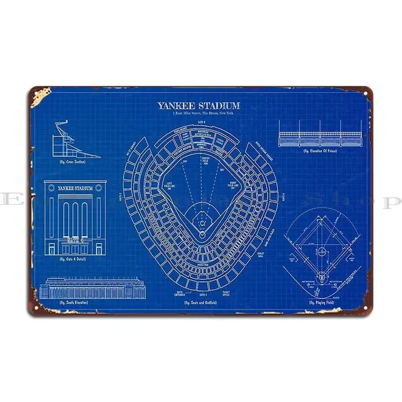 Yankee Stadium Blueprint Metal Plaque Poster Club Party Club Impresso Clássico Pub Tin Sign Poster