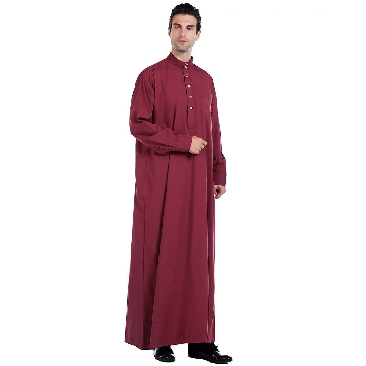 Batas musulmanas de cuello levantado para hombres, túnicas musulmanas de Dubái, de los Emiratos Árabes Unidos y Arabia Saudita, de Color sólido, S-3XL