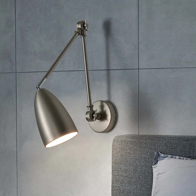 European Modern Minimalist LED Rotating Rocker Wall Lamp Wrought Iron Living Room Study Bedroom Bedside Reading Lighting