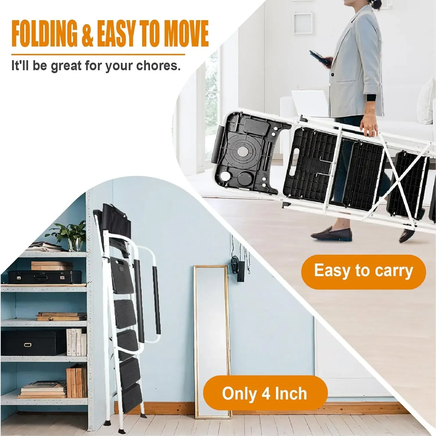 Ladder with Handrails (Include Tool Tray+Bag) 330lbs Capacity