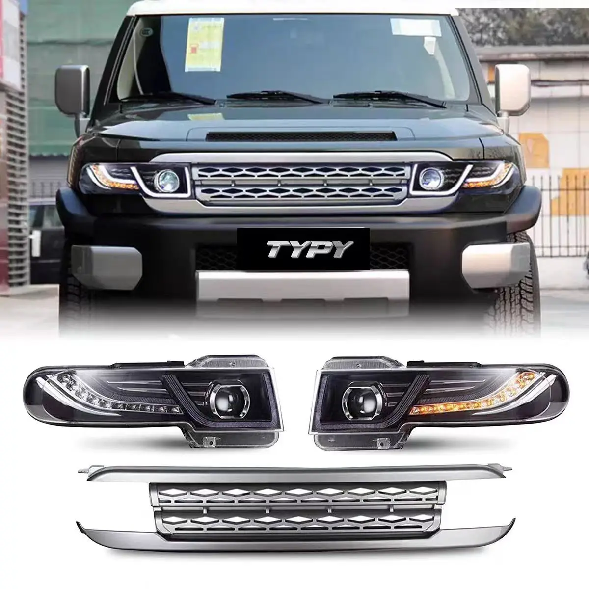 For Toyota FJ Cruiser 2007-2017 headlight assembly modified LED daytime running light streamer turn signal