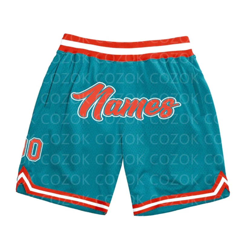 Shorts de basquete masculino personalizado, shorts de praia secagem rápida, impresso em 3D, seu nome, mumber, azul, verde, autêntico