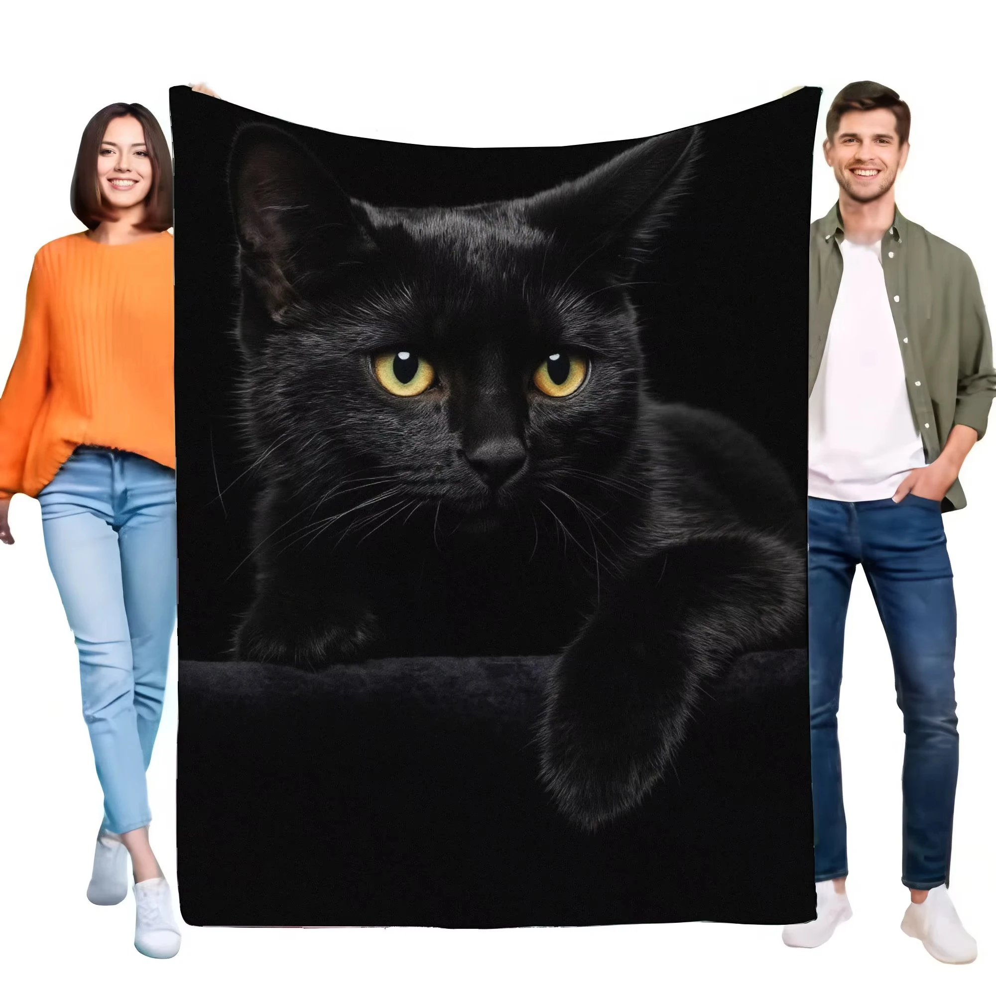 Black Cat Plüsch-Überwurfdecke – weiche, bequeme, leichte Sofabettdecke, einzigartiges Geschenk für Katzenliebhaber