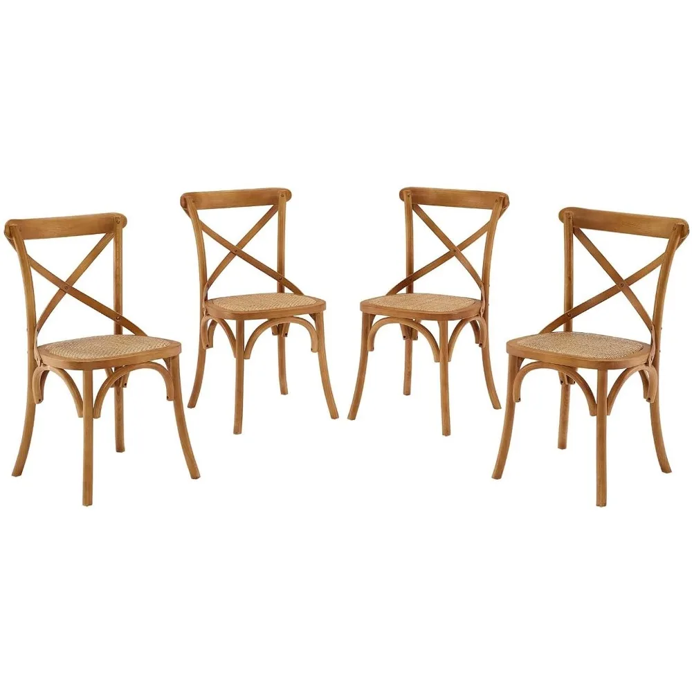 Gear Rustic Modern Farmhouse Elm Wood Rattan Quattro sedie da pranzo in noce