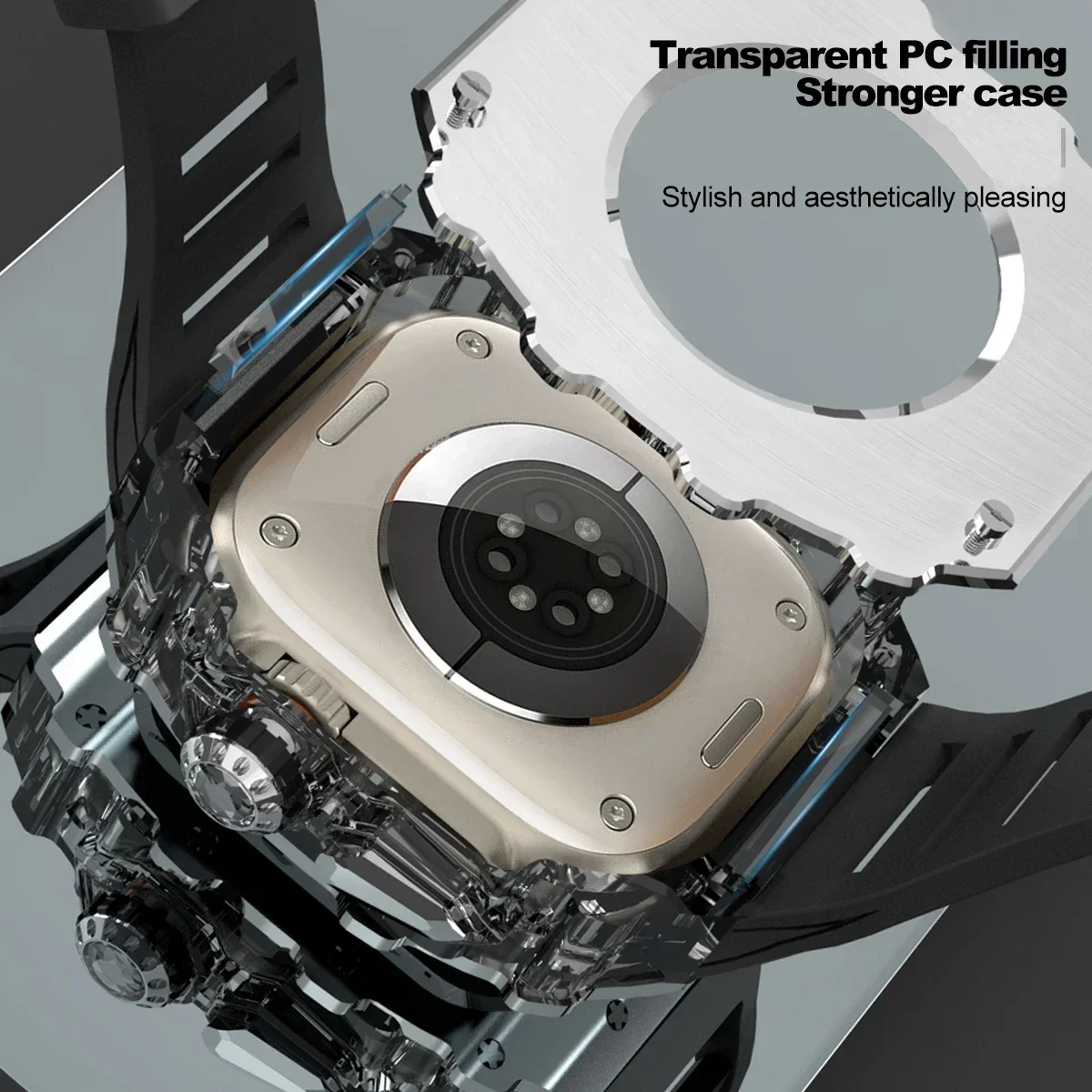 مجموعة تعديل فاخرة لساعة أبل الترا 2 49 مللي متر 45 مللي متر 44 مللي متر حافظة من الفولاذ المقاوم للصدأ لساعة IWatch 9 8 7 6 كريستال زر الرياضة الفرقة