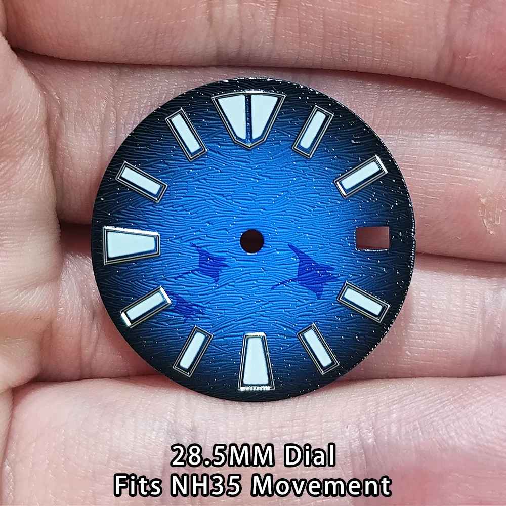 NH35 Dial 28.5mm Devil Fish Texture Dial C3 Green Luminous NH35 Watch Dial Accessory NH35 28.5mm Dial Accessories 28.5mm Dial