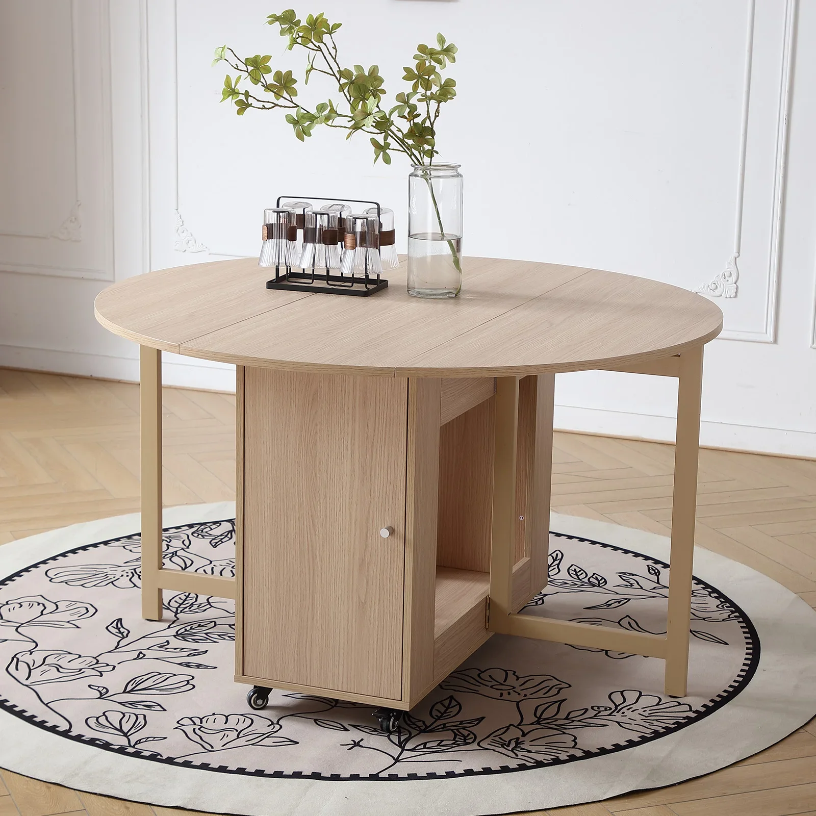 Multifunctional Round Dining Table with Dining Chairs Fashion Folding Dining Table Furniture