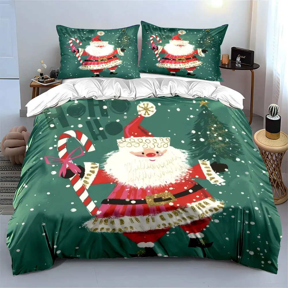 Santa Claus and Christmas tree full of festive vibes Print Duvet Cover Bedding Set Included 1*Duvet Cover 2*Pillowcases