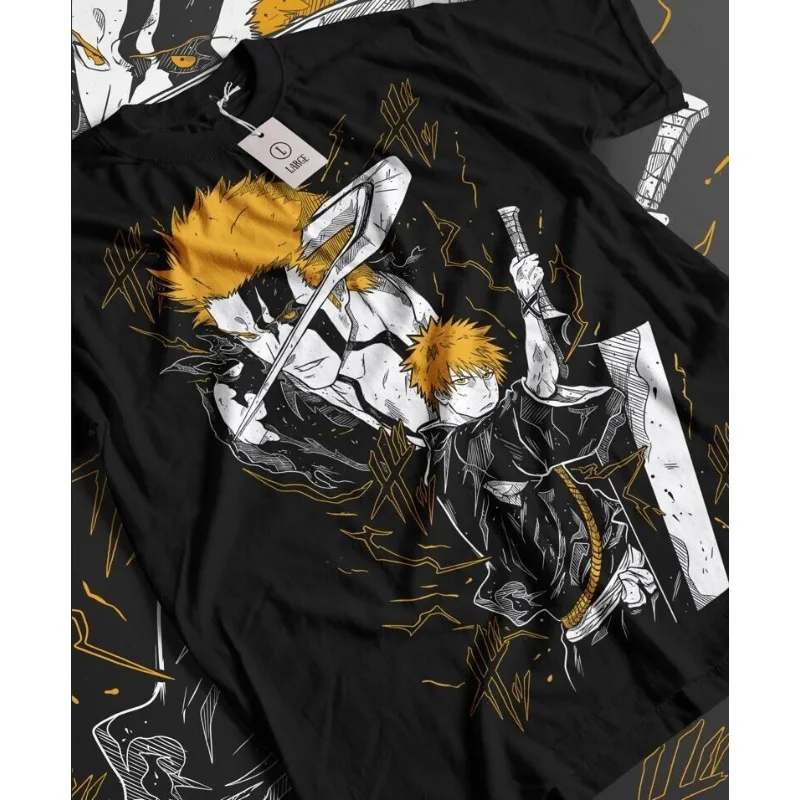 Bleach Ichigo T-Shirt Kurosaki Moon Kawai Anime Manga Black Tshirt Tee ALL SIZES