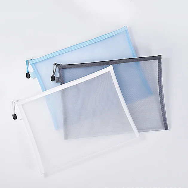 A4 Makeup Bags Visible Nylon Mesh Cosmetic Storage Bags 33x25cm File Data Bags Students Study Bag Office File Storage Bag