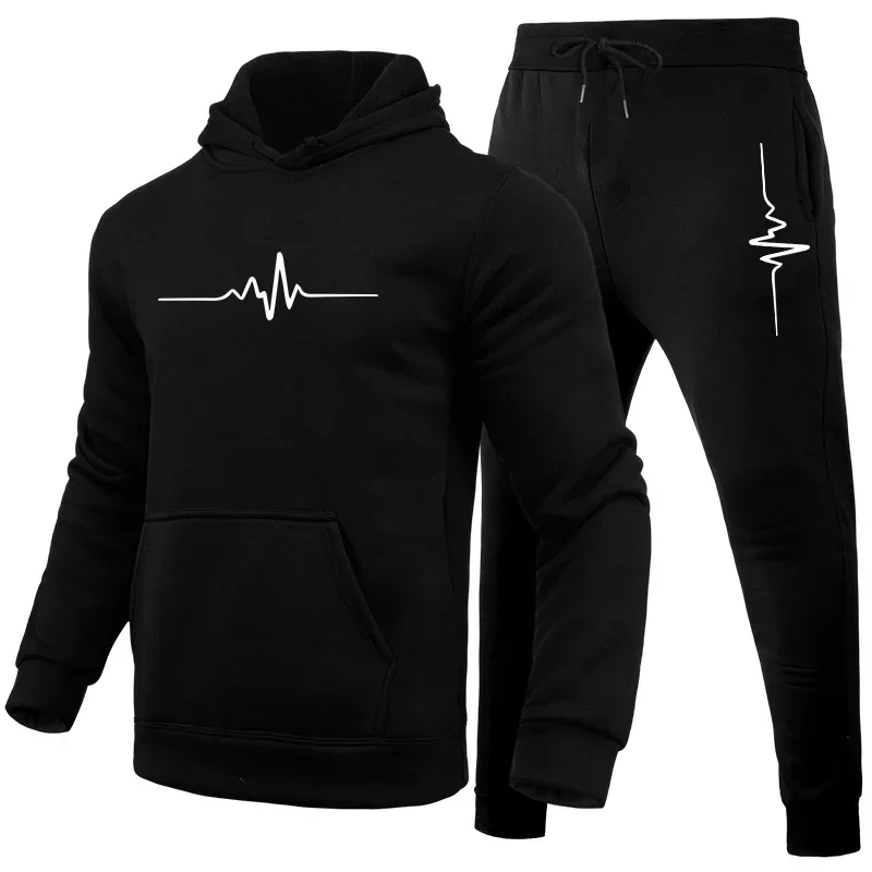 Men’s Casual Print 2‑Piece Tracksuit, Sweatshirt Hoodie & Pants, Outdoor Fitness Jogging Daily Sportswear Outfit