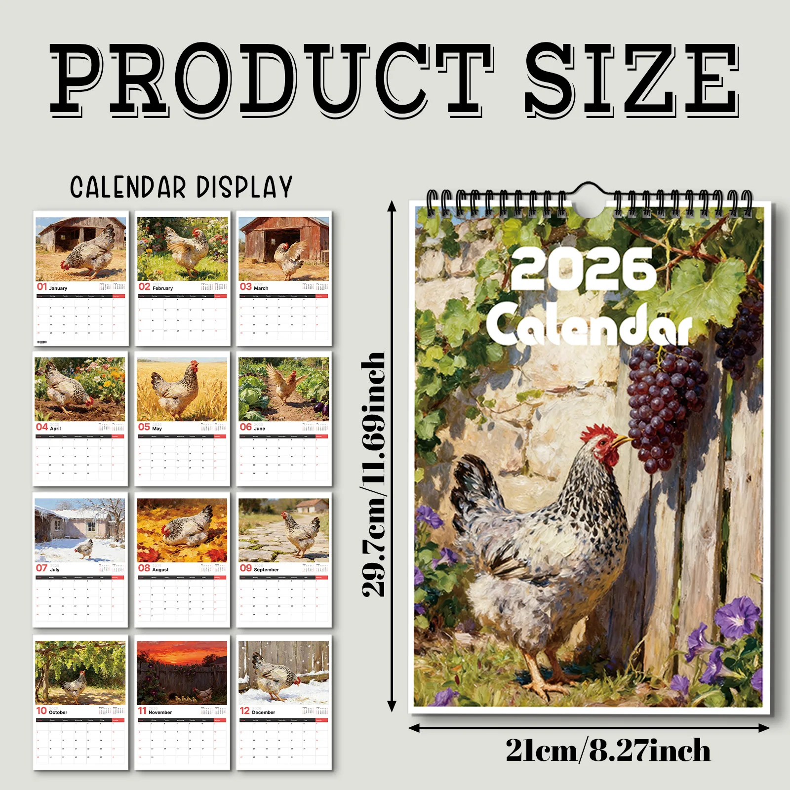 1PC 2026 Chicken-Themed Calendar,for Checking Dates, Home Decoration, As A Natural-style Gift for Friends