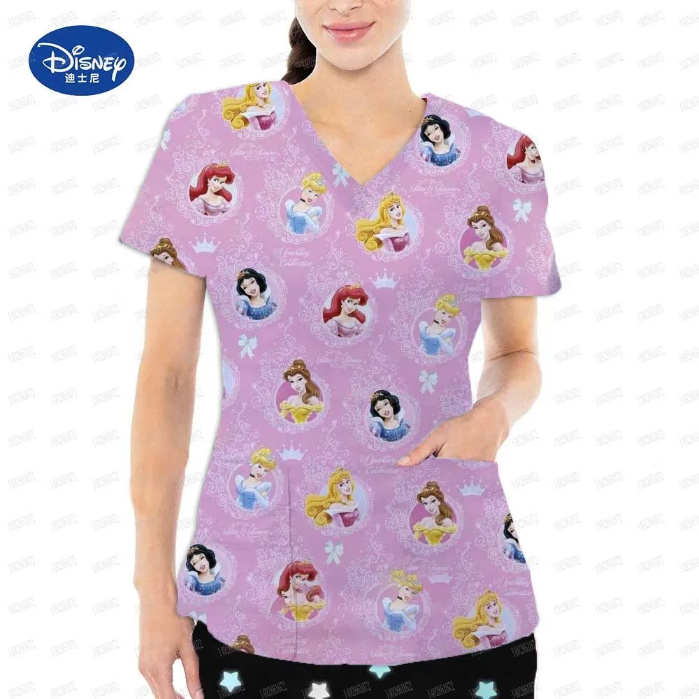 Fashion Disney Princess Print Hospital Uniform Nurse Beauty Dental Salon Work Clothes Customized Medical Matte Jogging Girl