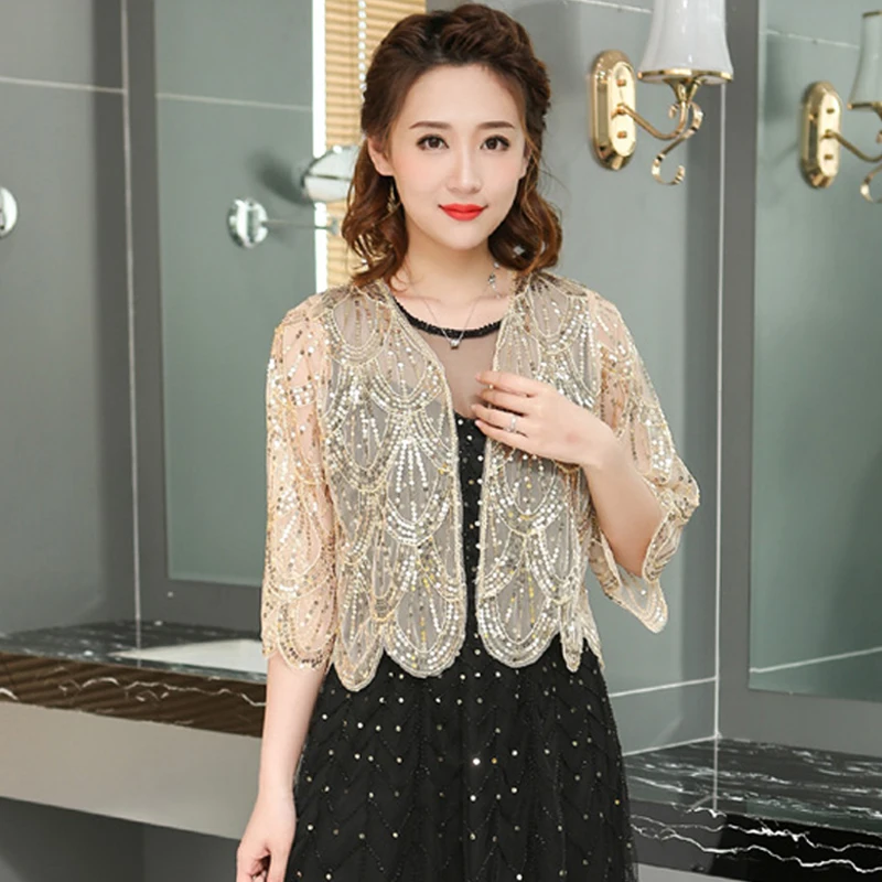 New Summer Short Sleeve Sequins Hollow Dress Shawl Capes Jackets Women Jacket 2024 Short Cardigan Women Little Shawl Capes D493