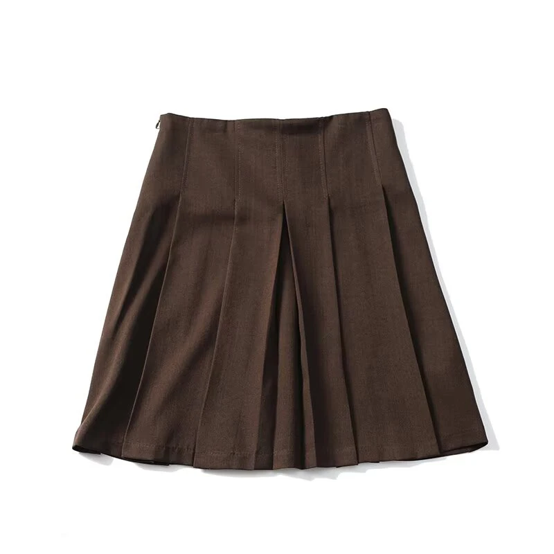 YENKYE New Temperament Style Minimalist Versatile Pleated Mini Skirt Women High Waist Side Zipper A-line Vintage Office Skirts