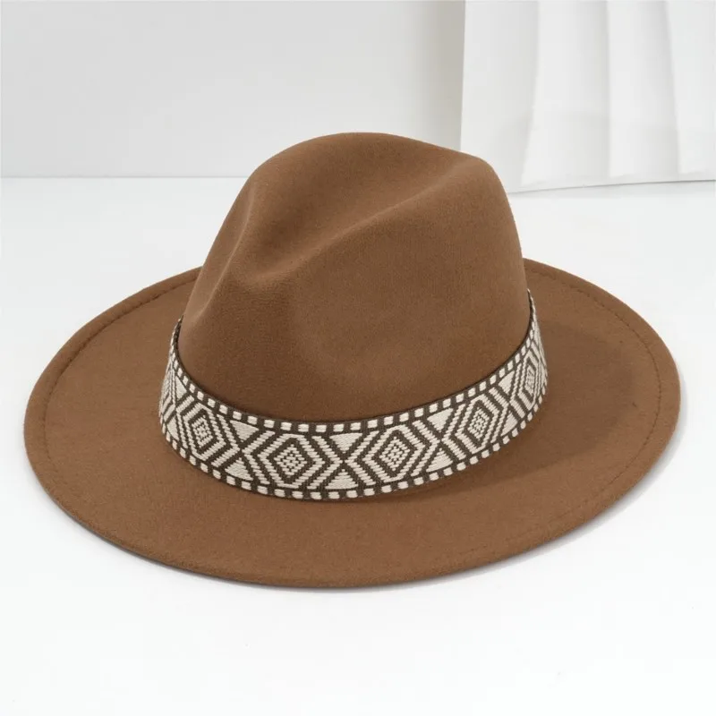  Flat-brimmed top hats personalized fashionable with diamond-patterned embroidered accessories belts for outdoor parties