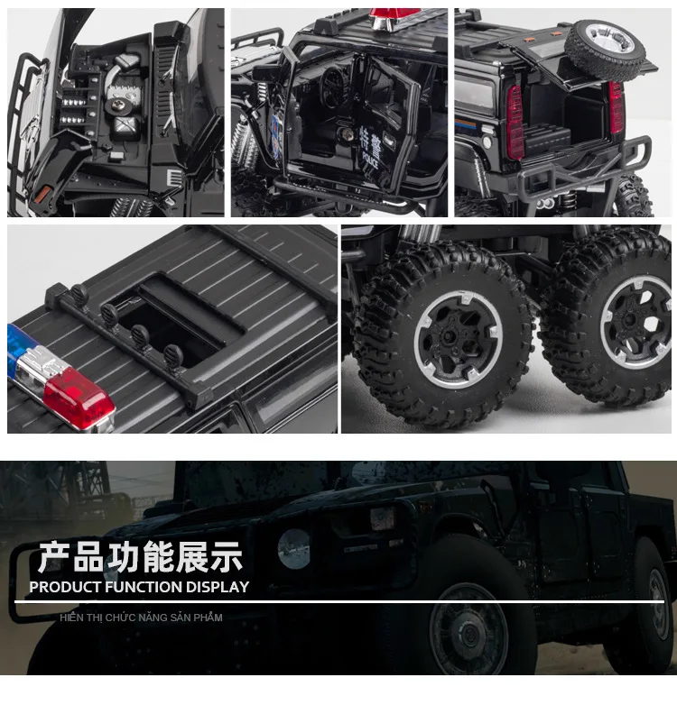 1:32 Hummer Police Car Alloy Car Model Diecasts Metal Toys Off-road Vehicles Simulation Sound Light Collectible Gifts A199