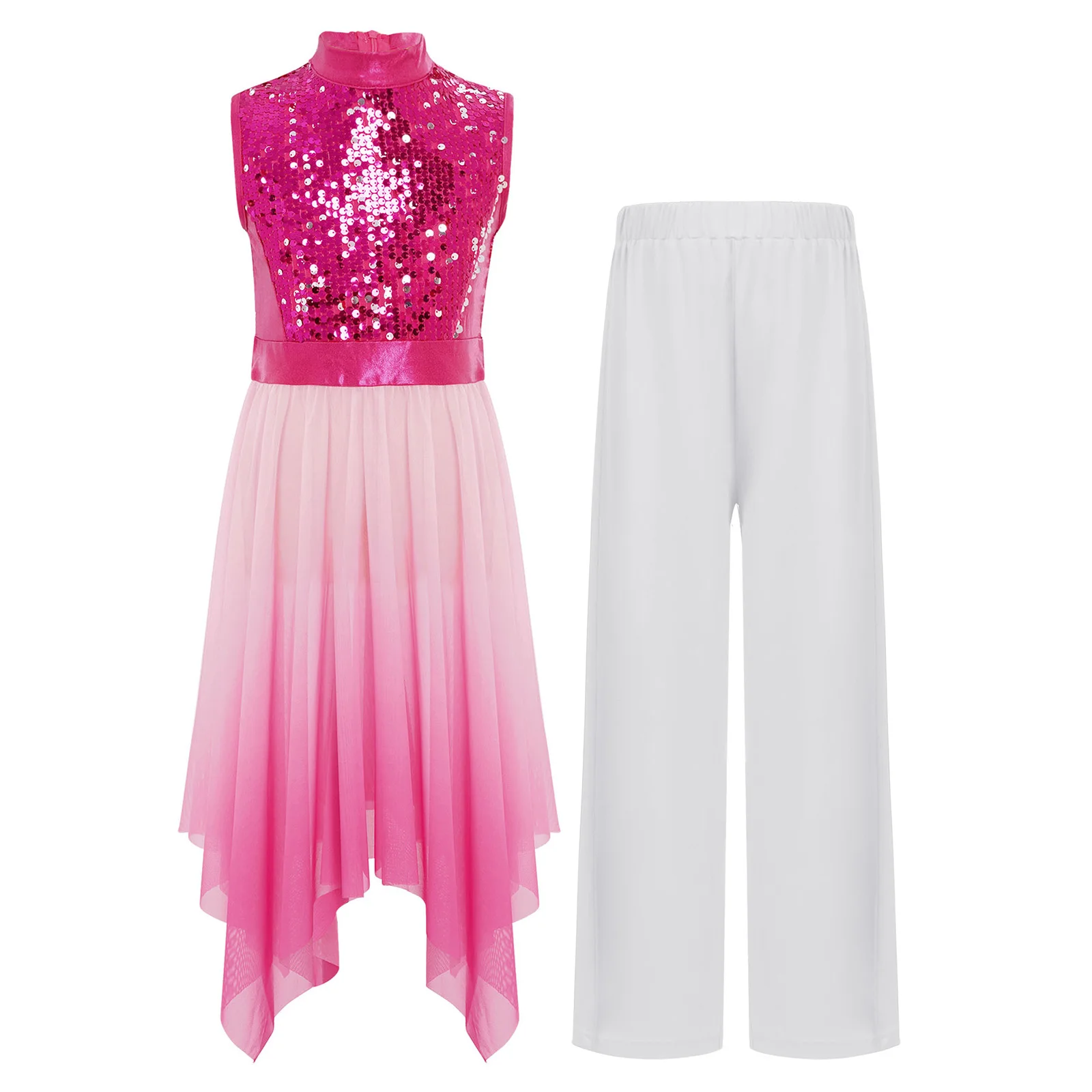 

Детское танцевальное платье для литургического хвалы для девочек, наряд без рукавов с блестящими пайетками, лиф для поклонения, туника, халат со штанами, лирическая танцевальная одежда