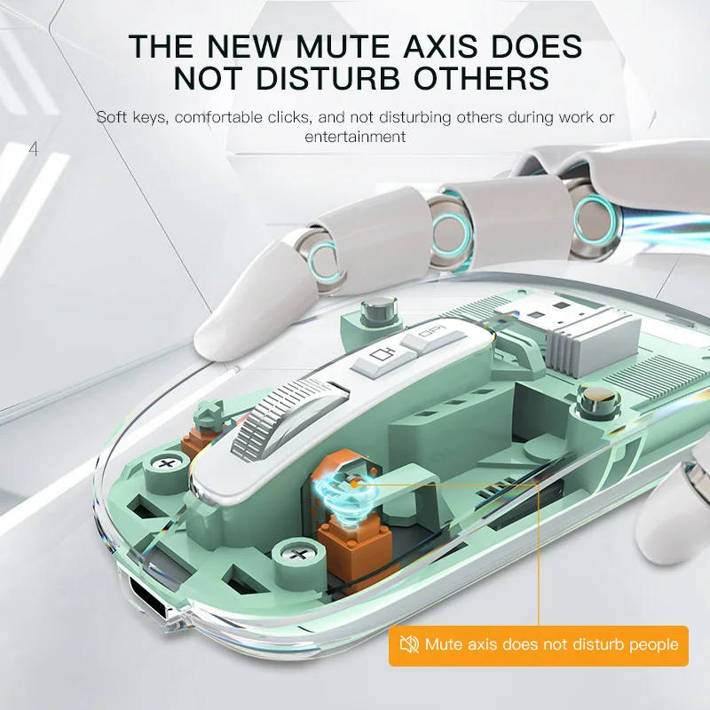 ماوس لاسلكي قابل لإعادة الشحن، هيكل داخلي شفاف، نمط داخلي لطيف وجميل، انقر صامت، ماوس مريح للكمبيوتر المحمول #3