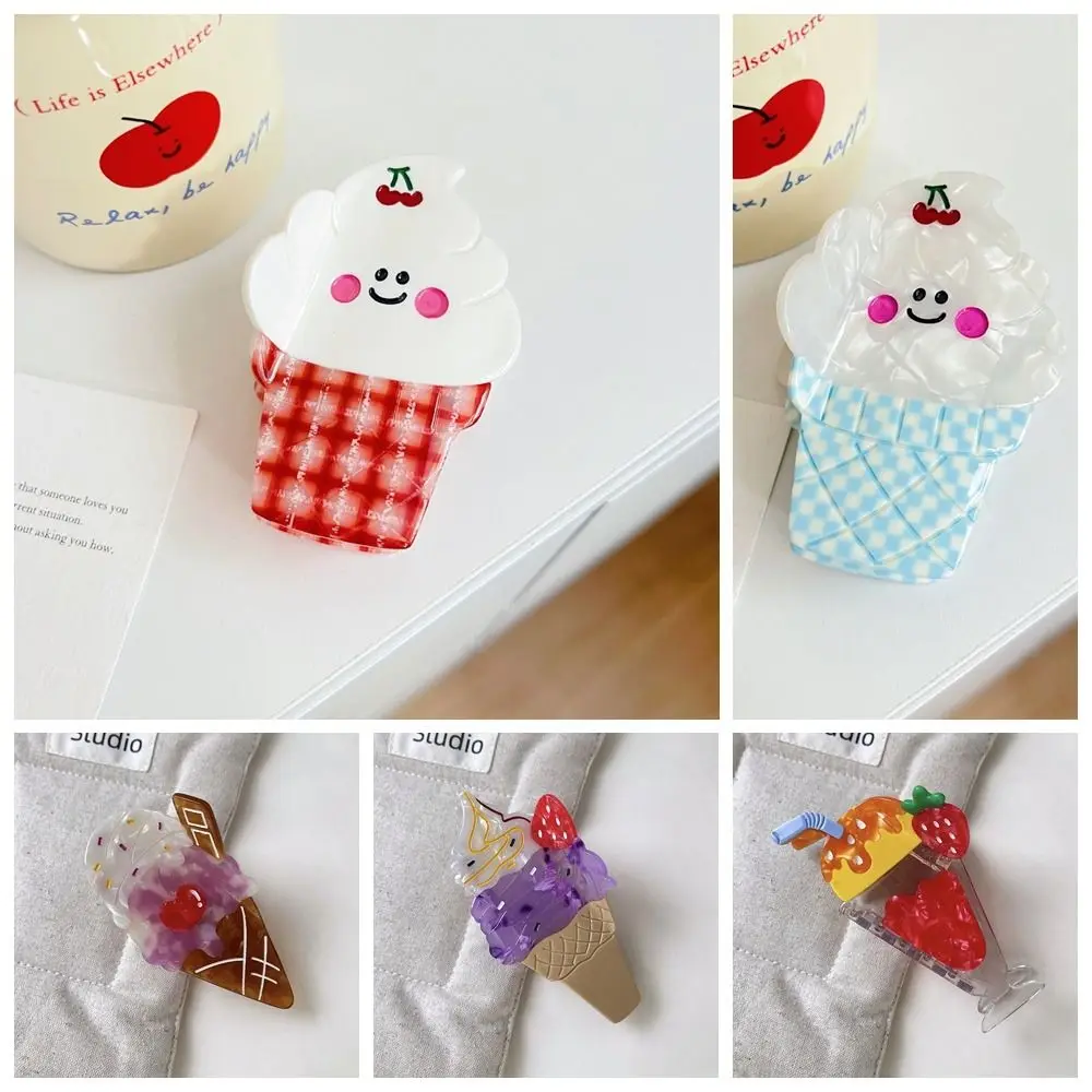 

Creative Cute Ice Cream Shark Clip Sweet Summer Ice-cream Cone Hair Claw Acetic Acid Colorful Delicious Food Claw Clip Daily