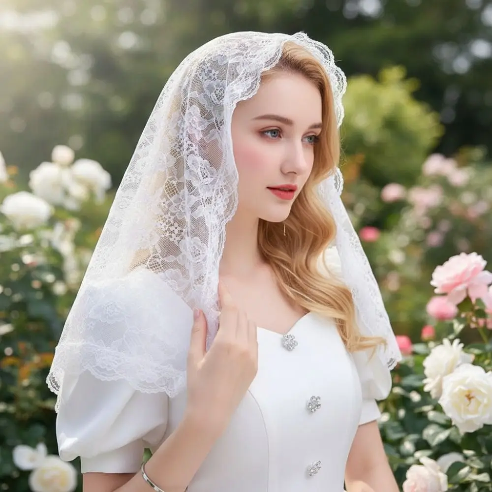 زهرة مطرزة الحجاب مصلى النمط الاسباني رومانسية الزفاف الدانتيل الحجاب الدانتيل حافة التقليدية خمر الدانتيل غطاء الرأس