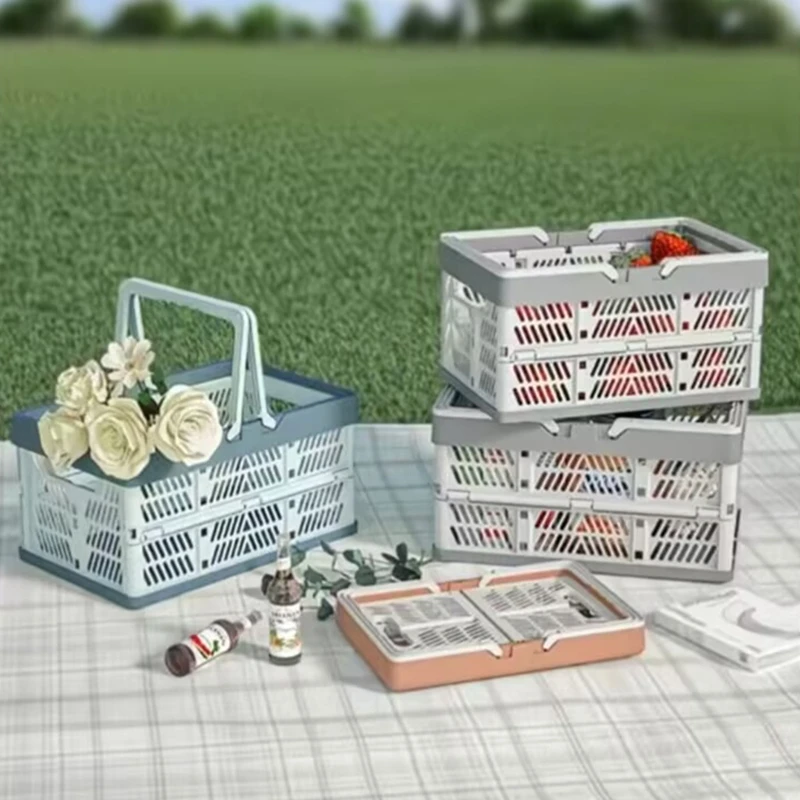 

1pc Outdoors Folding Portable Fruit and Vegetable Storage Basket Sundry Arrangement Thickened Plastic Picnic Basket Storage Camp