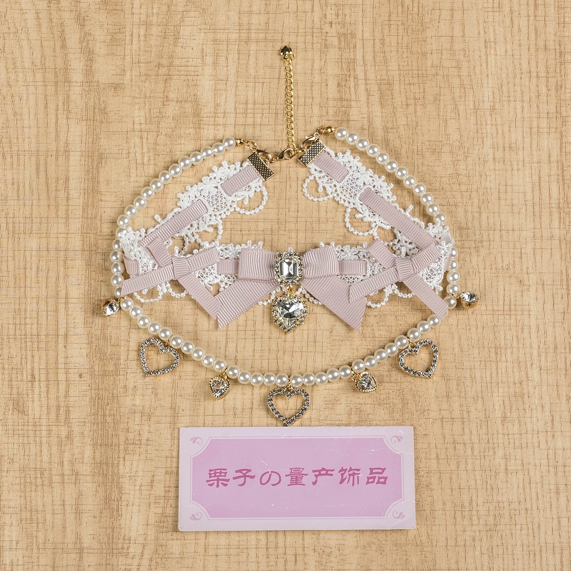 luxury Multiple Colors bow Decorations Detachable Pearl necklace Heart Alloy Pendant Clavicle Chain Lolita Double Layer Necklace