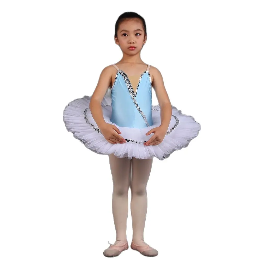 

PLL003 Sky Blue Spandex Bodice with White Pancake Tutu Performance Ballerina Dance Costume Girls Professional Tutu Dress
