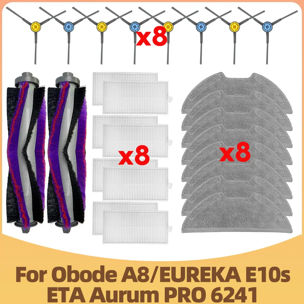 Compatible For Obode A8 / EUREKA E10s / ETA Aurum PRO 6241 Spare parts Main Side Brush Mop Rag HEPA Filter Replacements