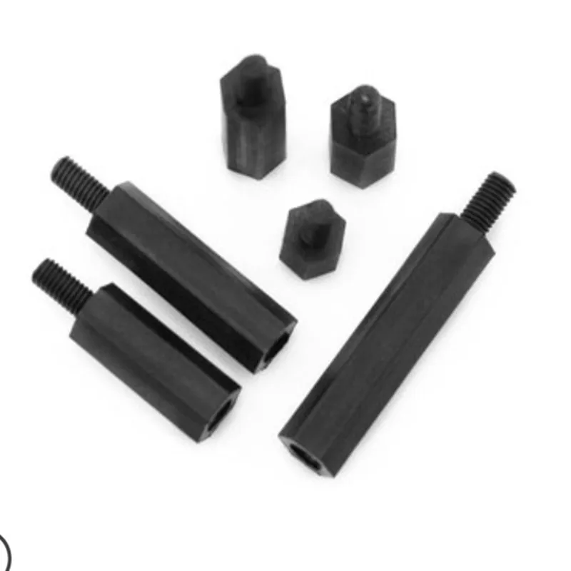 20-50Pcs Male to female M2 M2.5 M3 M4*L+6  Black Hex Nylon Standoff Spacer Column Flat Head Nylon Plastic Spacing Screws