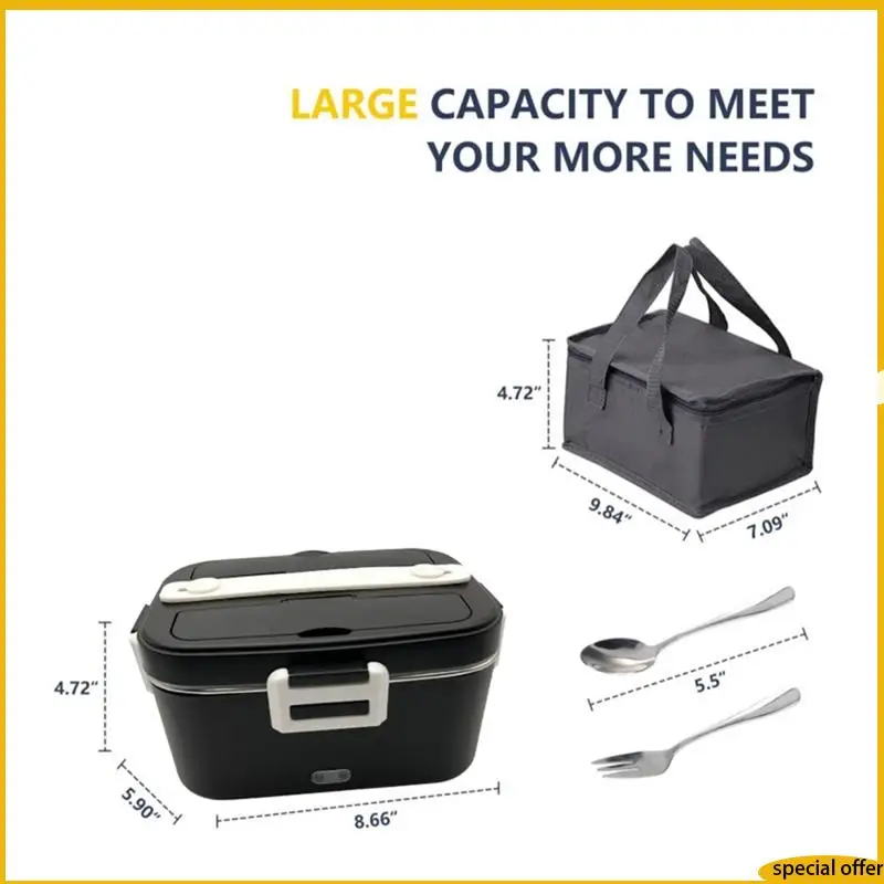 

A61I Electric Heated Lunch Box Foradults 1.8L 75W Fast Heating Portable Food Heater Forcar Truck Office 12V/24V/110V US Plug