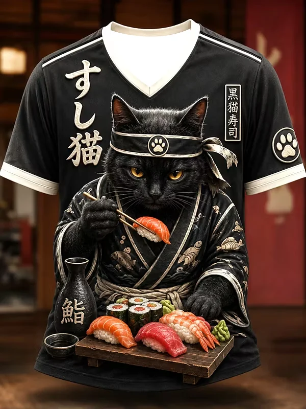 2027 Summer Men's Best-selling Japanese Samurai Culture Printed 3D Pattern Moisture-Wicking Family Version Casual T-Shirt Top
