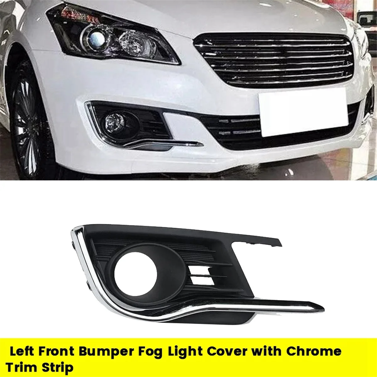 Right Front Bumper Fog Light Cover with Chrome Trim Strip for Suzuki Ciaz 2015-2017 Car Fog Lamp Grille Bezel