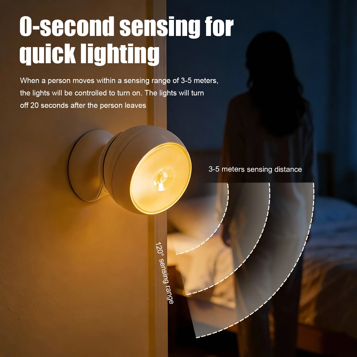 Lampe de nuit LED intelligente à détection humaine, rotative à 360°, magnétique, 3 couleurs, pour chambre à coucher, couloir, maison, garde-robe, mur.