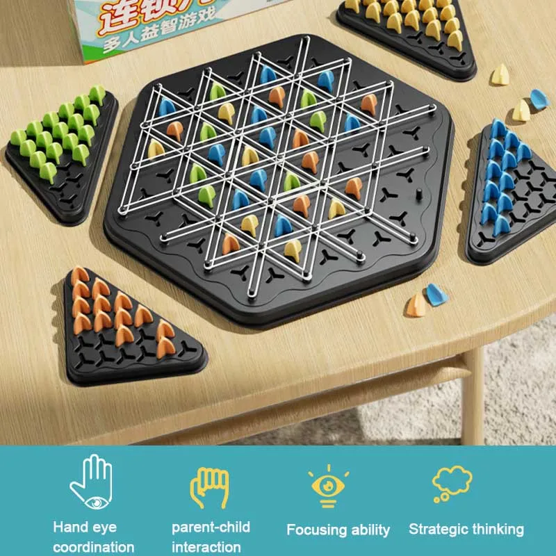 Hot! Geometry Chain Chess Puzzle Triangle Chess Desktop Game Rubber Band Training Family Interaction Exercise Thinking Toys Gift