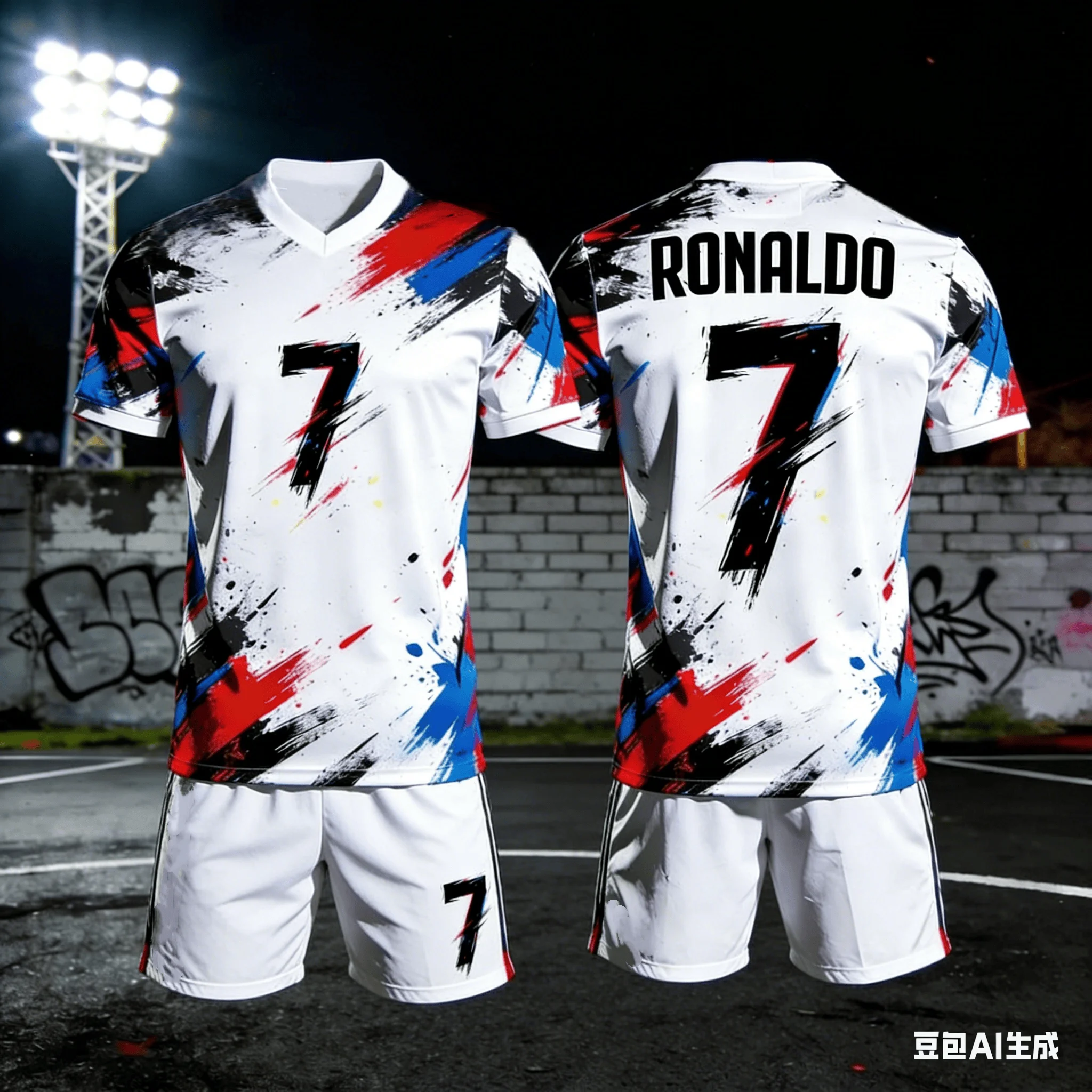 Summer New Style #Ronaldo No.7# Men's and Women's Classic T-shirt and Shorts Football Sportswear Set Loose 3D Quick-drying