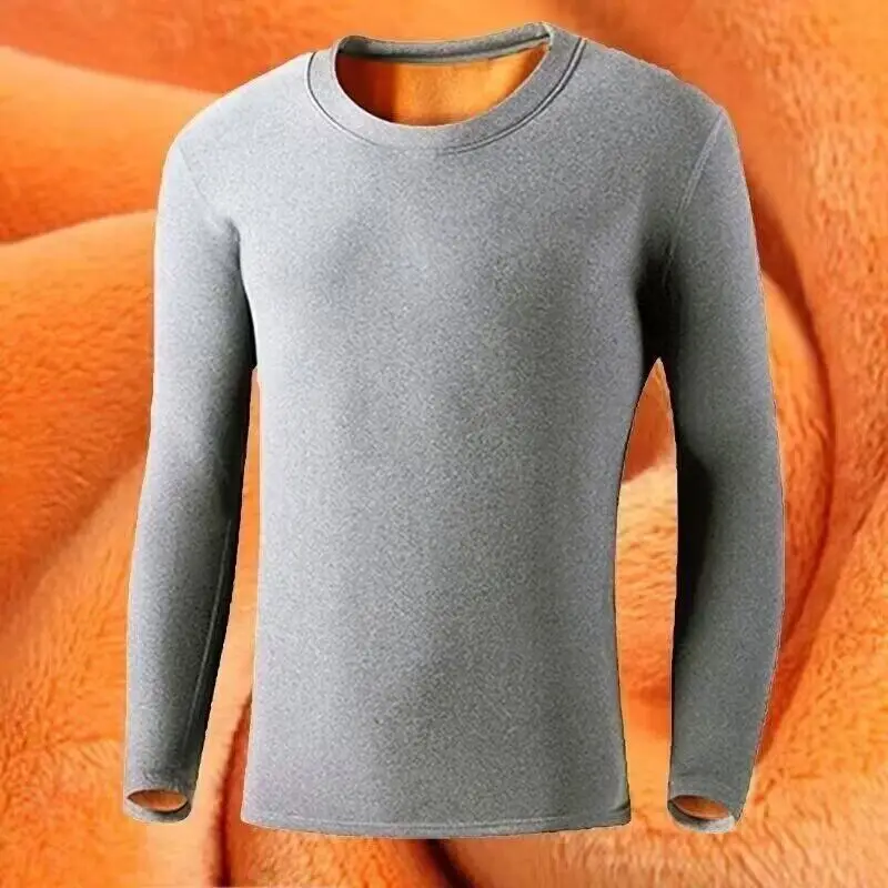 Fleece Thickened Thermal Underwear Men Round Collar Elastic Gold Velvet Undershirt Thicken Jumper Men Long-sleeved Undershirt