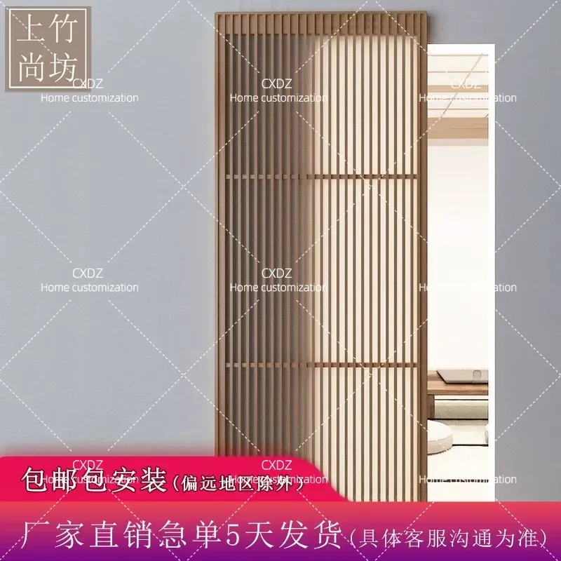 Japanese Style Bamboo Wood Sliding Door Hidden Ghost Door Custom Hanging Door for Kitchen Living Room Glass Panel Space
