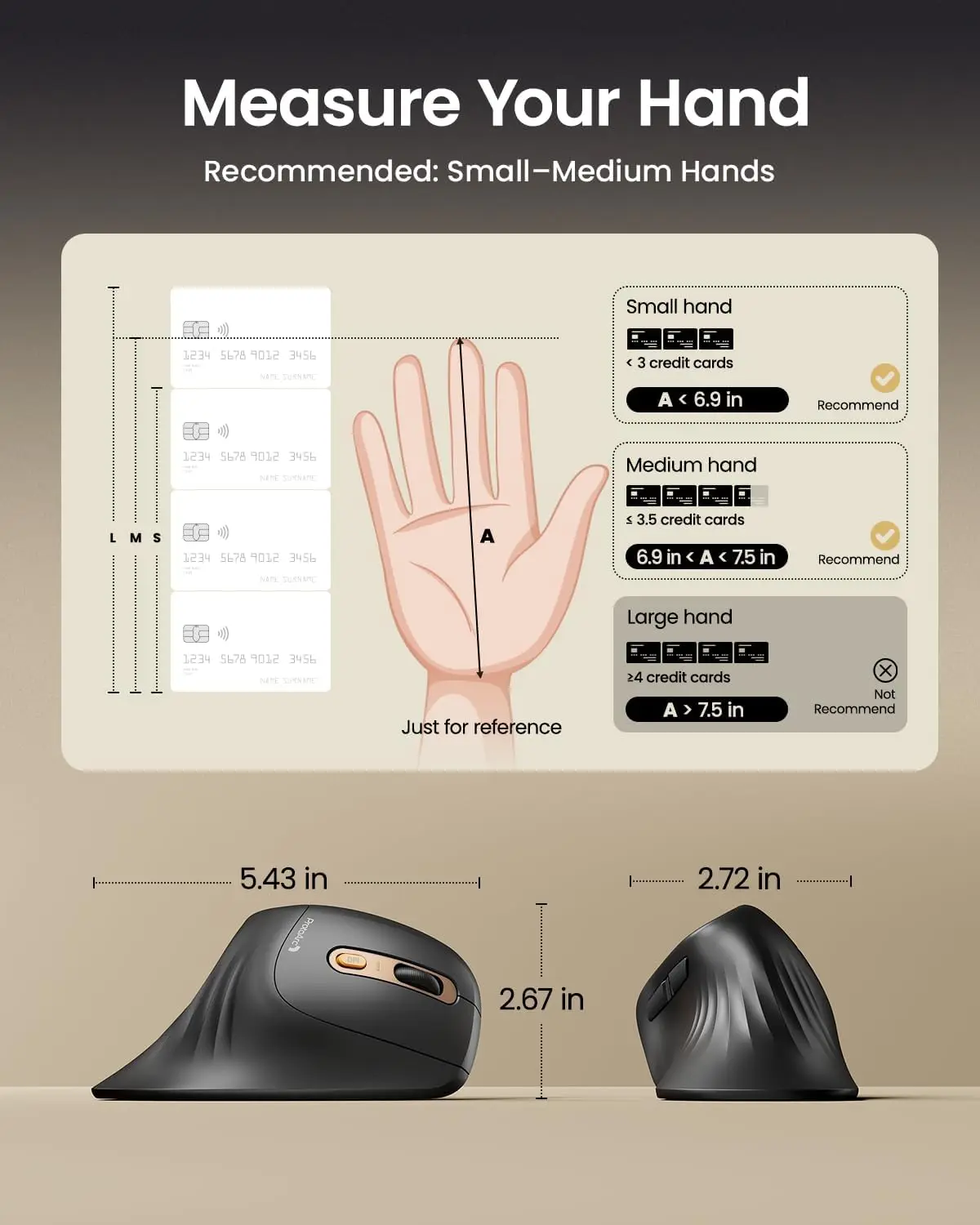 ProtoArc Vertical Mouse  EM11 NL Rechargeable Wireless Ergonomic Mouse 2.4GHz Optical Mice for Windows, Mac OS