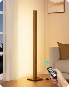 Modern Dimmable Floor Lamp with Remote, Wood LED Corner Light for Living Room, Bedroom, Office, 7 Color Temperatures