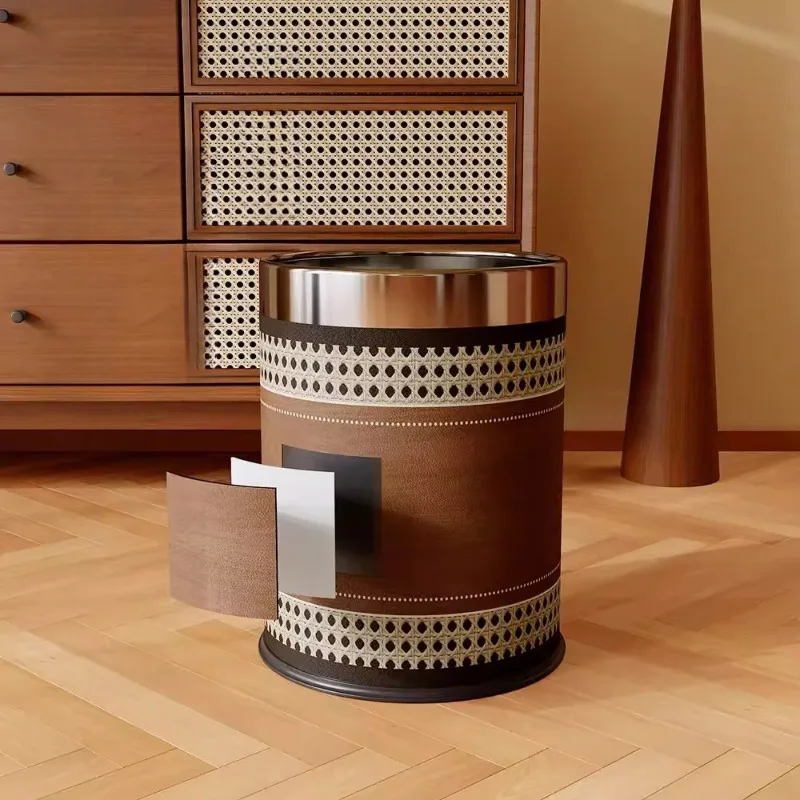 Wicker Look Wood Grain Step-on Trash Can Odor Control Kitchen Office Waste Bin with Silent Lid, Touch-Free Pedal for Living Room