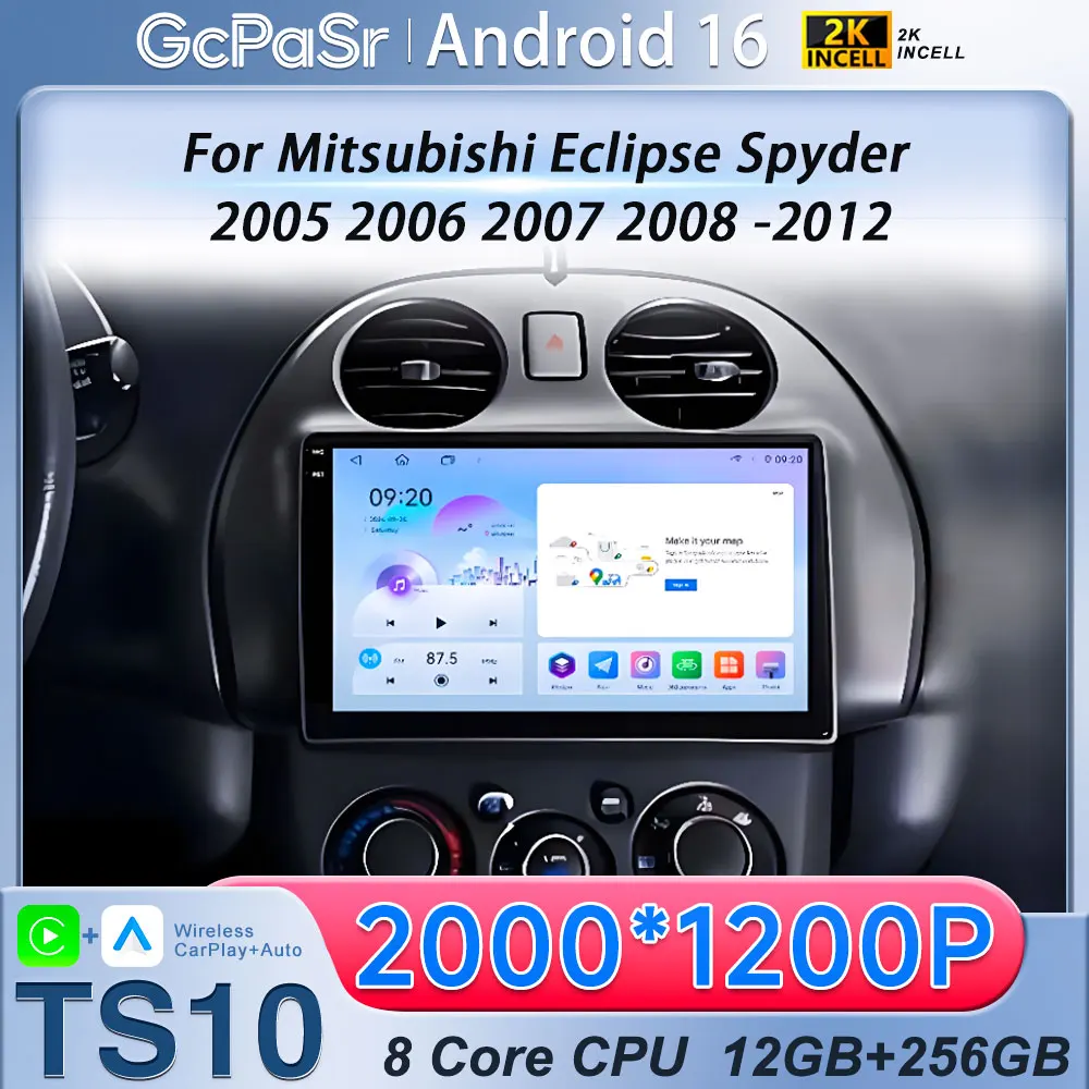Radio para Auto para Mitsubishi Eclipse Spyder 2005-2012, Reproductor Multimedia Android 16, QLED, Carplay, Estéreo, 4G, GPS, Wifi, DVD, Navegación