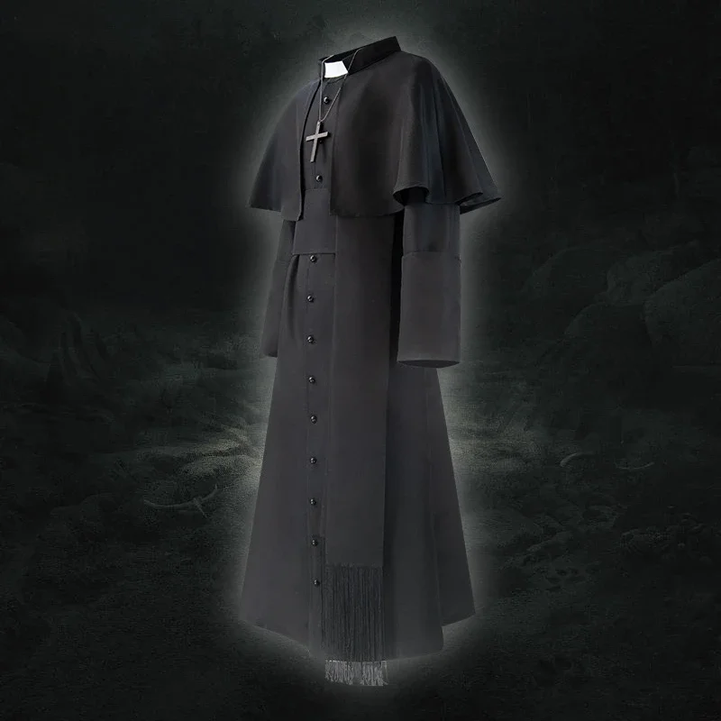 Disfraz de sacerdote Medieval para padre, bata de clero gótico con collar cruzado para fiesta de Carnaval de Halloween y eventos temáticos