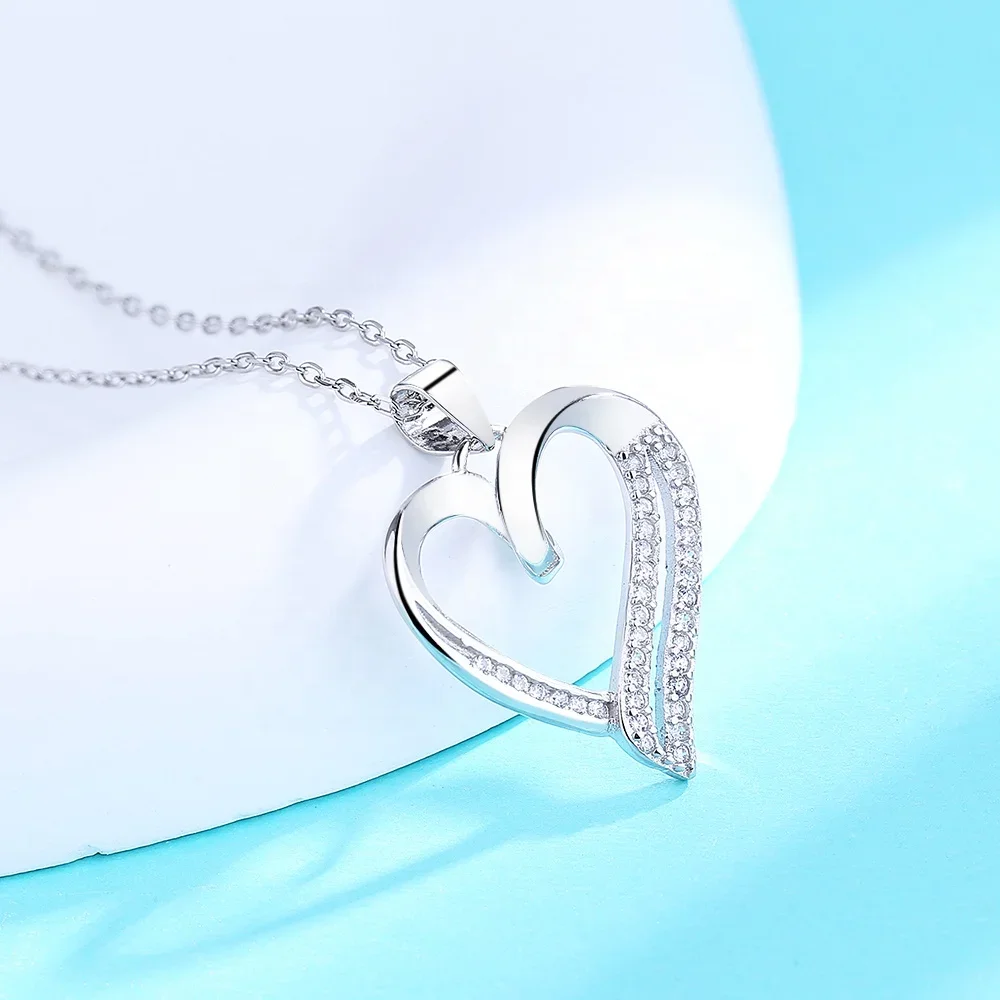 Engagement Gift Jewelry 925 Sterling Silver CZ Diamond Heart Pendant Necklace