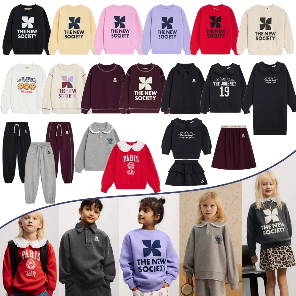26 AW Kid Printed Sweaters Causal Pants TNS Girls Dress Long Sleeve Boy Fleece Sweatshirts Hoodies Trousers Outerwear Clothes