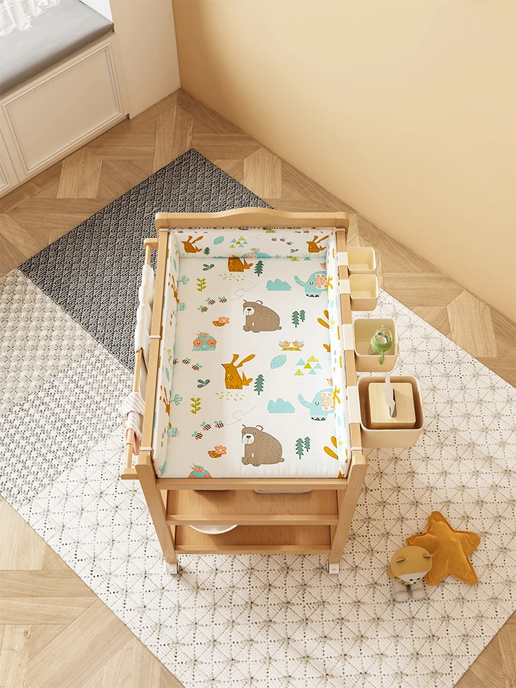 Factory Direct 2026 Solid wood diaper changing Baby care Movable massage touch table Newborn baby multi-functional changing